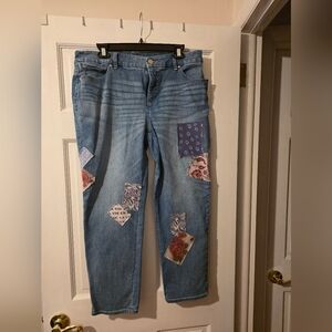 Chico's Blue Patchwork Girlfriend Crop Jeans, 1.5 (Size 10)